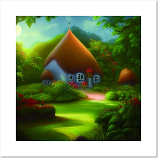 Fantasy House In a Greenery Scene, Fantasy Cottagecore artwork Posters and Art